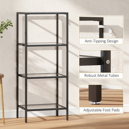 4-Tier Shelving Unit Modern Glass Shelf Bookshelf for Home Black