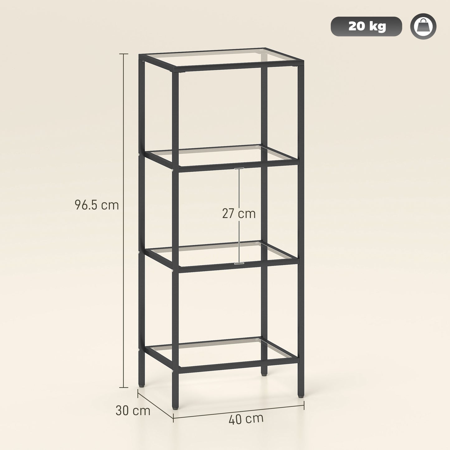 4-Tier Shelving Unit Modern Glass Shelf Bookshelf for Home Black