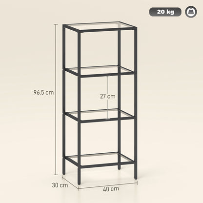 4-Tier Shelving Unit Modern Glass Shelf Bookshelf for Home Black