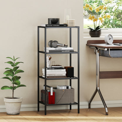 4-Tier Shelving Unit Modern Glass Shelf Bookshelf for Home Black