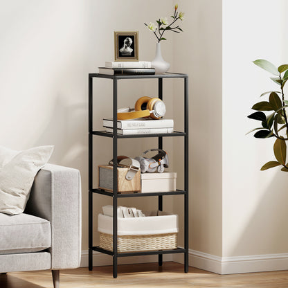 4-Tier Shelving Unit Modern Glass Shelf Bookshelf for Home Black
