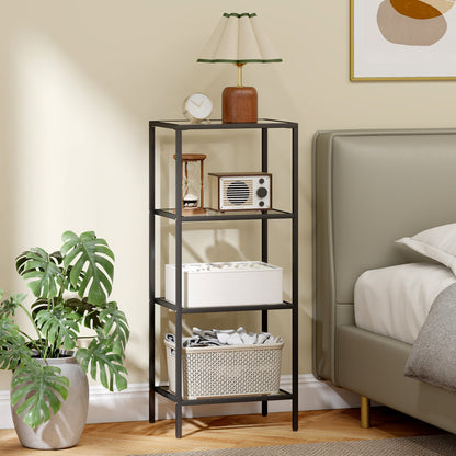 4-Tier Shelving Unit Modern Glass Shelf Bookshelf for Home Black