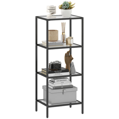 4-Tier Shelving Unit Modern Glass Shelf Bookshelf for Home Black