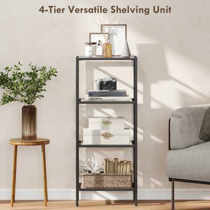 4-Tier Shelving Unit Modern Glass Shelf Bookshelf for Home Black