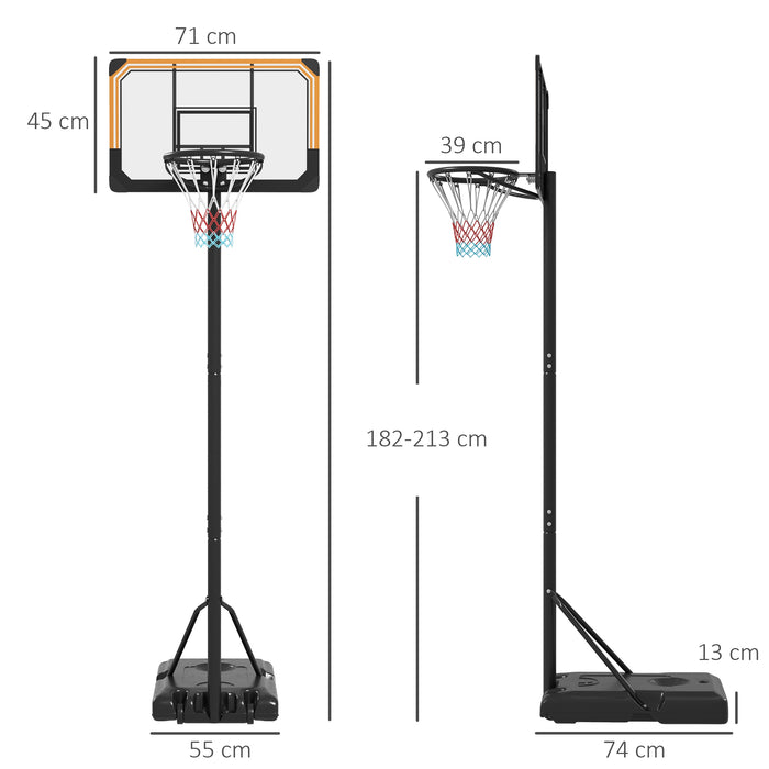 SPORTNOW Height Adjustable Basketball Stand Net Set System, Free standing Basketball Hoop and Stand with Wheels, 182-213cm, Black