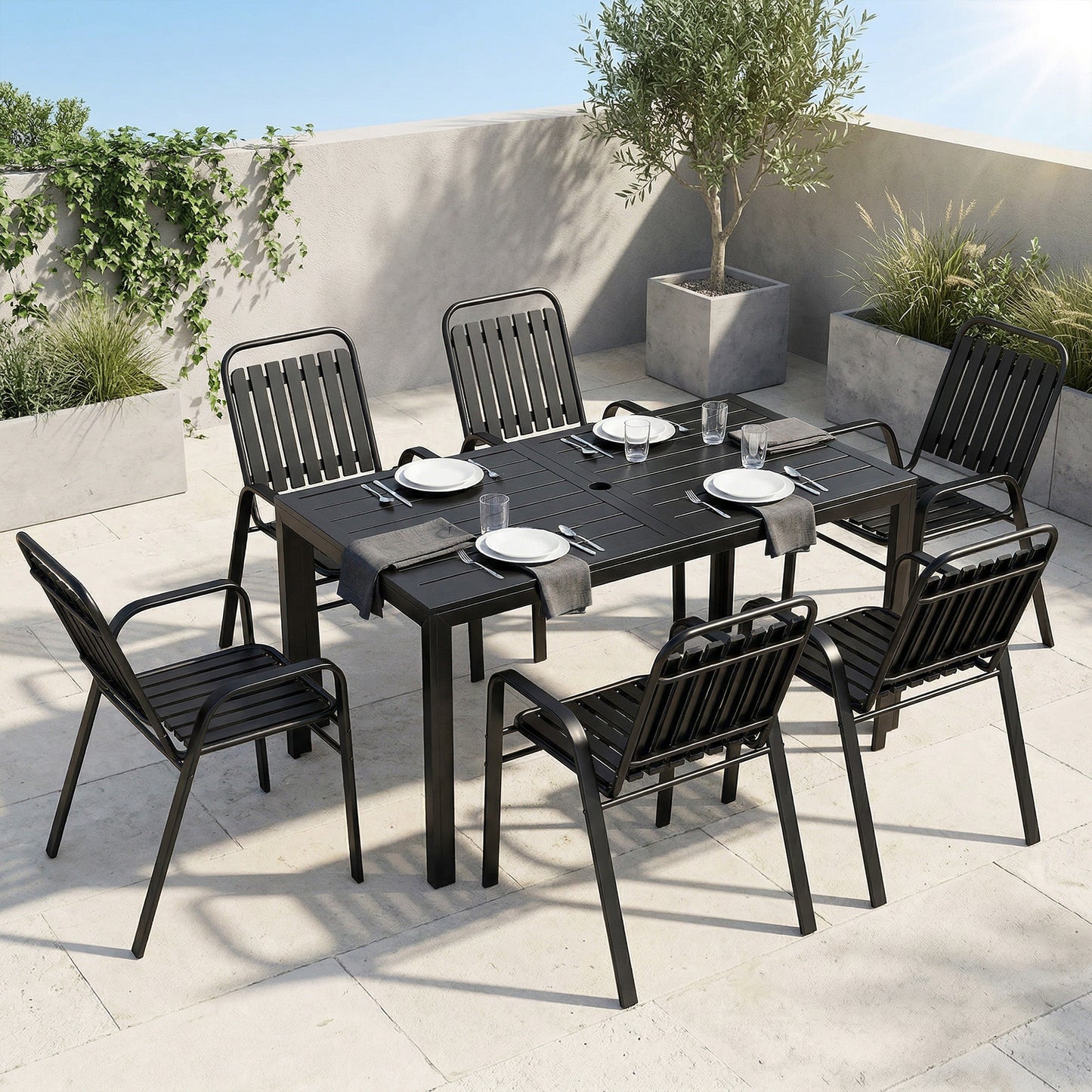 Garden Table and Chairs Set for 6 with Umbrella Hole