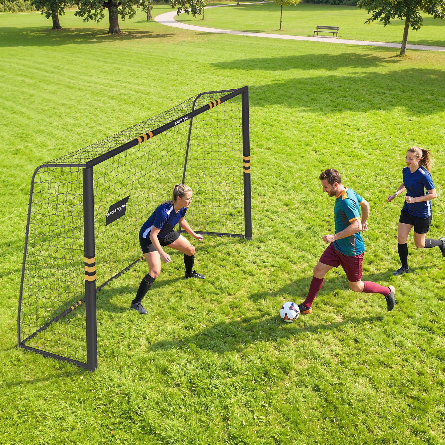 Football Goal, 10 x 6.5ft Football Net with EPE Padding, Yellow