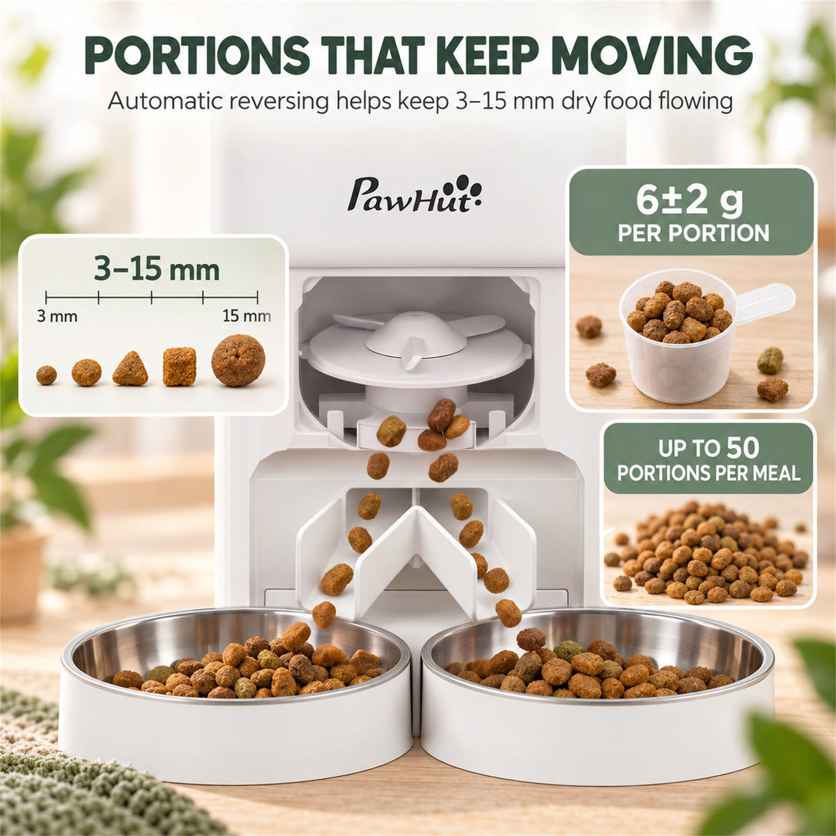7L Automatic Cat Feeder with App Control, Timer and 2 Bowls - White