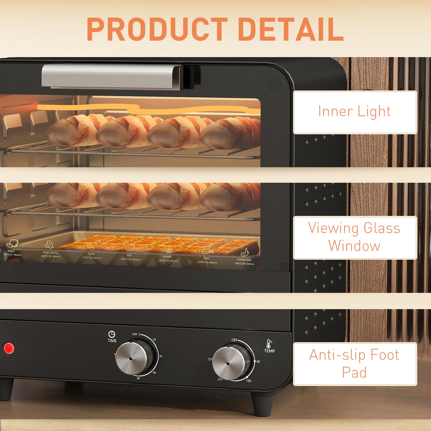 Small Toaster Oven, 12L Mini Countertop Oven with Glass Door, Black