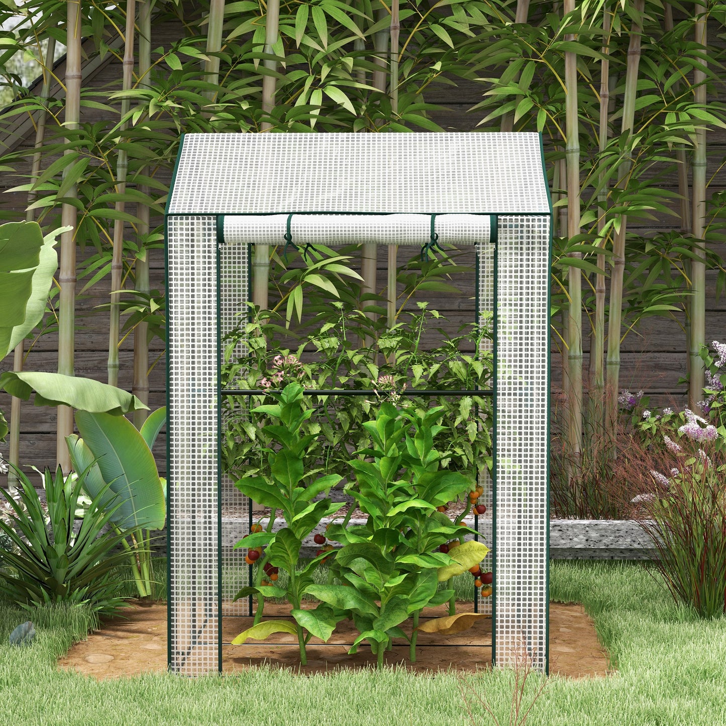 Greenhouse with 2 Roll-up Doors and Vent Holes, 100x80x150cm