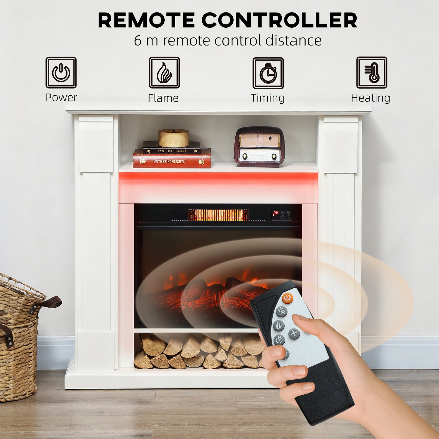 1800W Inset Electric Fireplace with RGB LED Lights, White