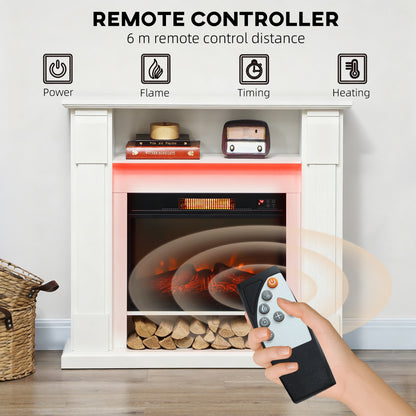 1800W Inset Electric Fireplace with RGB LED Lights, White