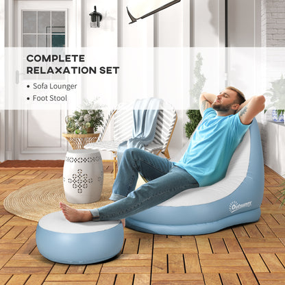 Inflatable Chair and Footstool for Gaming, Reading, Watching White