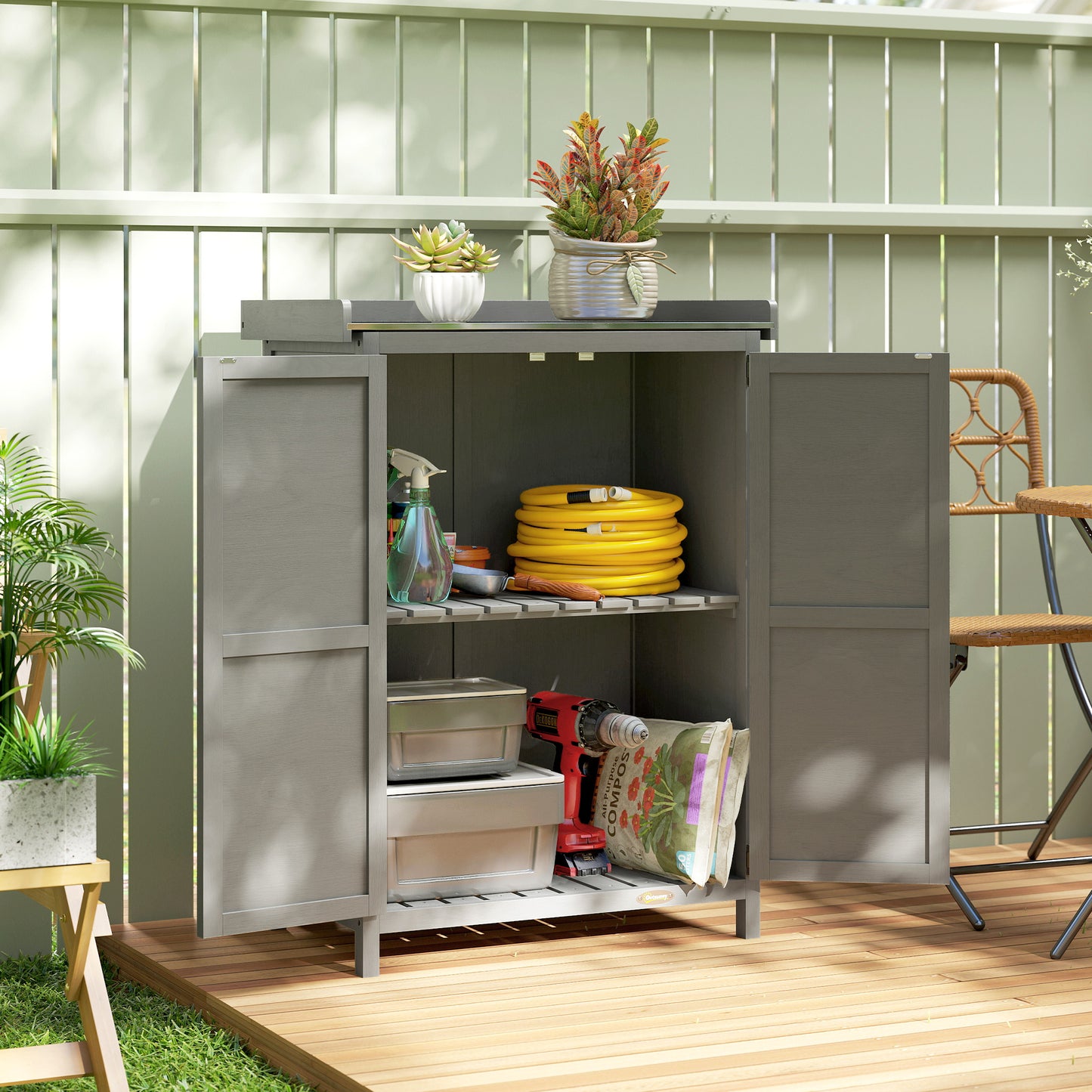 Wooden Garden Shed, Garden Tool Storage Shed, Grey