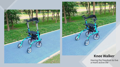 4 Wheel Rollator with Seat and Back, Lightweight Folding Mobility Walker with Large Wheels, Carry Bag, Adjustable Height,  - Blue