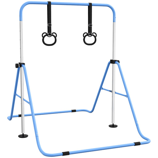 Adjustable Height Foldable Kids Gymnastics Bar with Non-Slip Mats, Blue