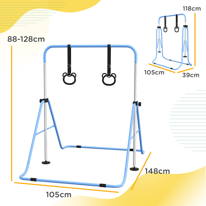 Adjustable Height Foldable Kids Gymnastics Bar with Non-Slip Mats, Blue