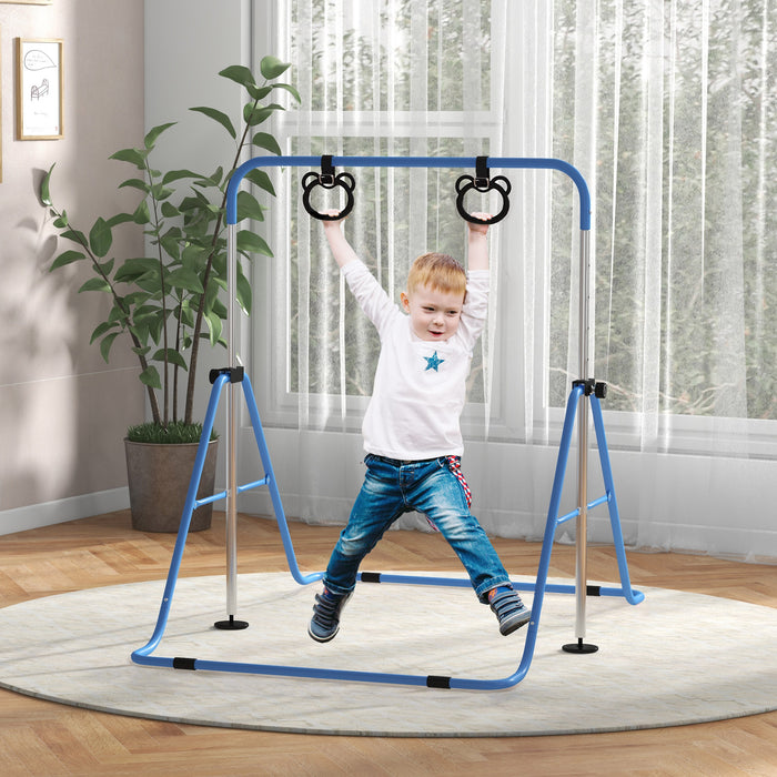 Adjustable Height Foldable Kids Gymnastics Bar with Non-Slip Mats, Blue