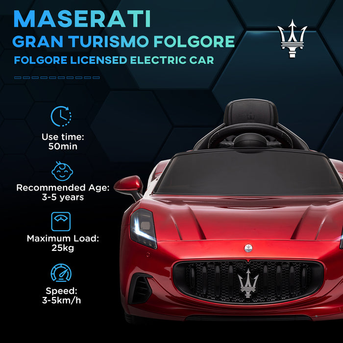 12V Maserati Gran Turismo Folgore Lincesed Kids Electric Car, Red