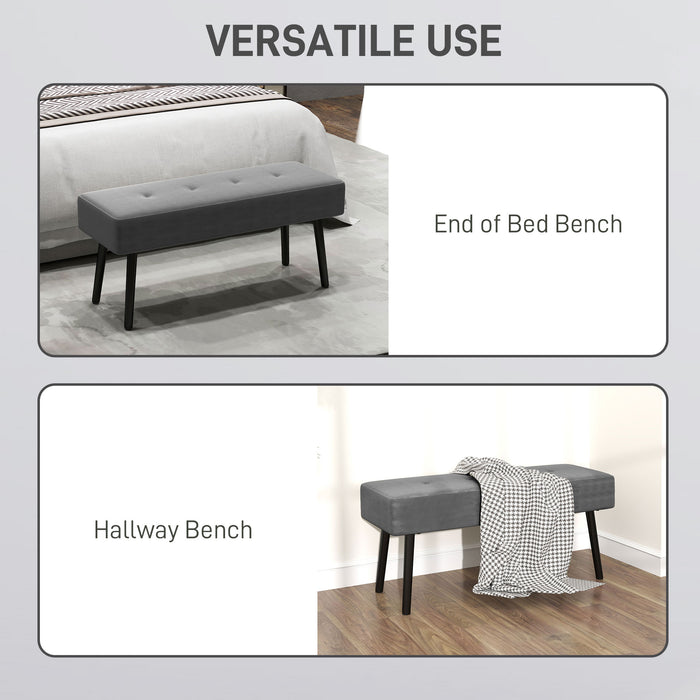 End of Bed Bench with Thick Padding and Steel Legs for Entryway, Grey