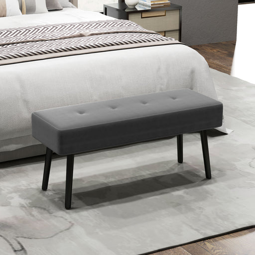 End of Bed Bench with Thick Padding and Steel Legs for Entryway, Grey