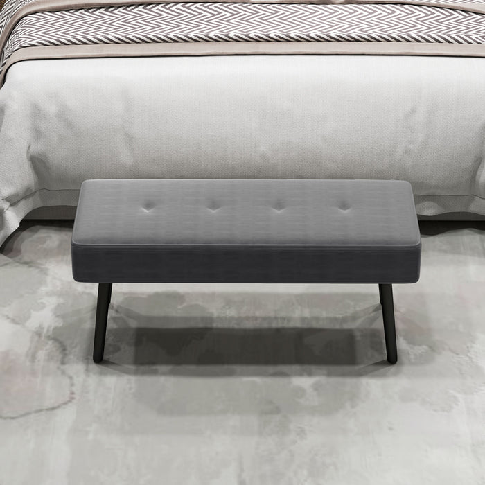 End of Bed Bench with Thick Padding and Steel Legs for Entryway, Grey