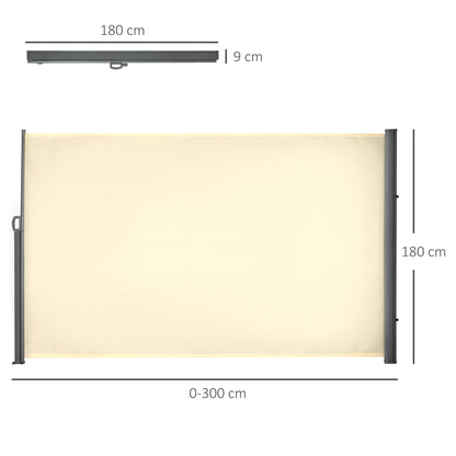 3x1.8M Retractable Side Awning Screen Fence Patio Privacy Divider Cream