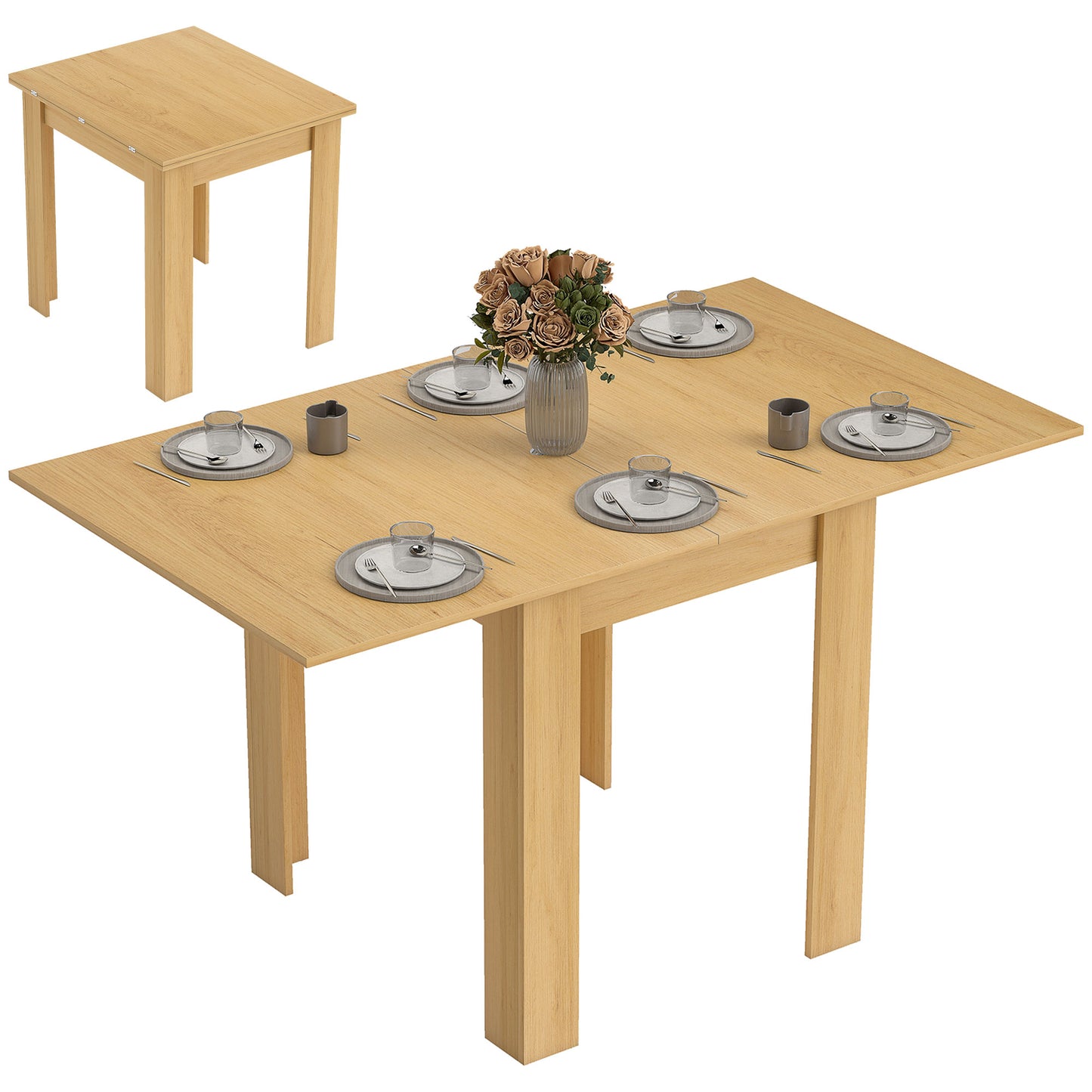 Folding Dining Table for 4-6, Drop Leaf Table, Natural