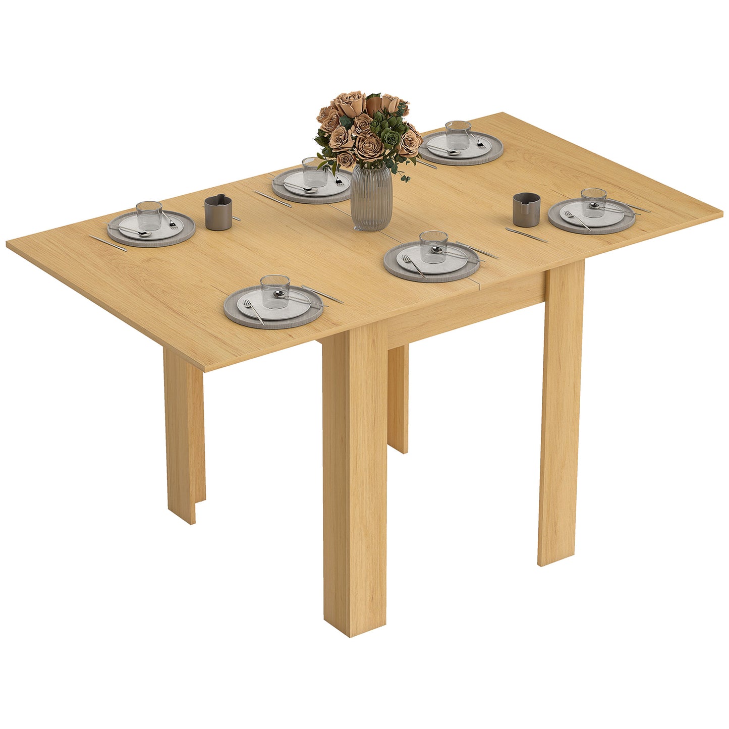 Folding Dining Table for 4-6, Drop Leaf Table, Natural