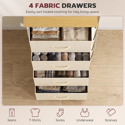 Fabric Chest of Drawers, 4 Drawer Dresser for Bedroom, Beige