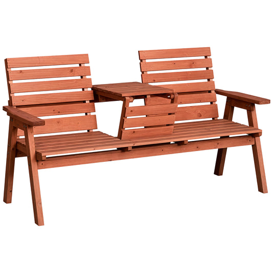Convertable 3-Seater Wood Bench Table Garden w/ Armrests Orange