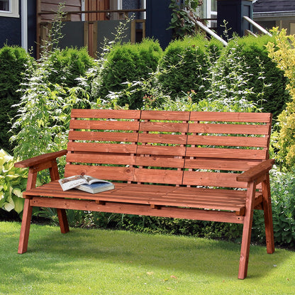 Convertable 3-Seater Wood Bench Table Garden w/ Armrests Orange