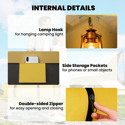 2 Person Camping Tent, Dome Tent with Storage Pocket, Yellow