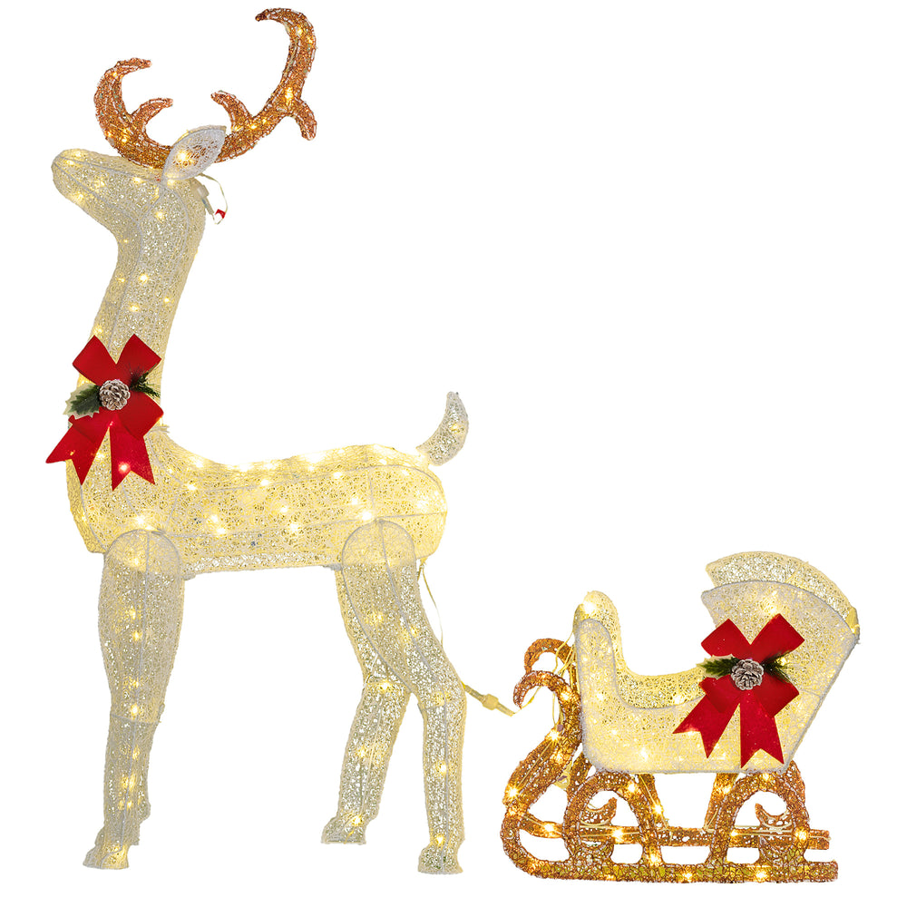 Light Up Reindeer & Sleigh Christmas Decoration w/ 170 LED Lights