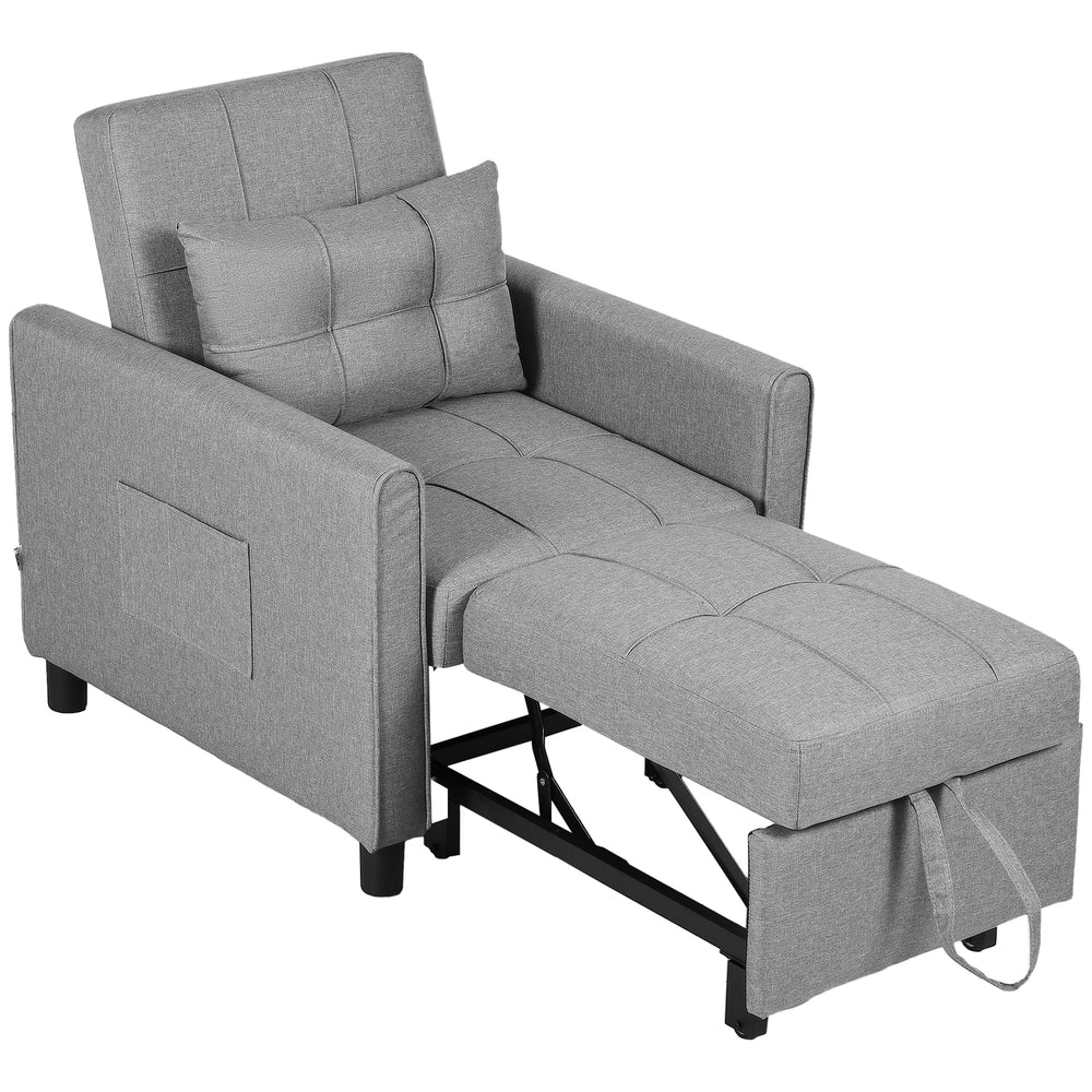 3-In-1 Convertible Chair Bed, Pull Out Sleeper Chair, Fold Out Bed with Adjustable Backrest, Side Pockets, Grey