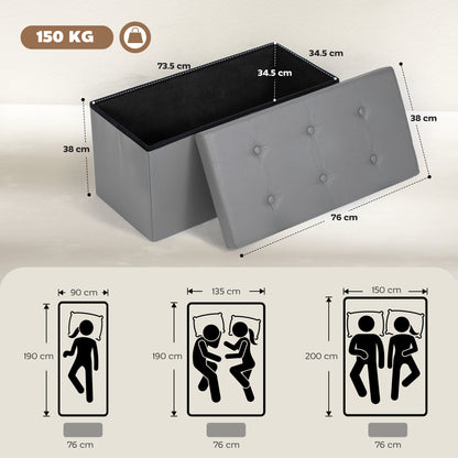 Storage Ottoman Bench, 89L PU Leather Folding Foot Rest, Grey