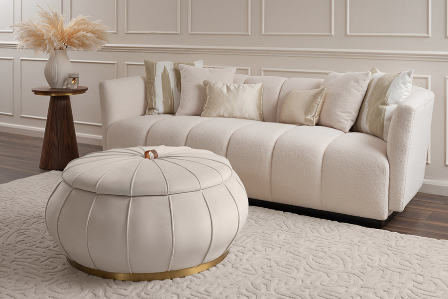 Pumpkin Storage Ottoman - Chalk - Brass Base