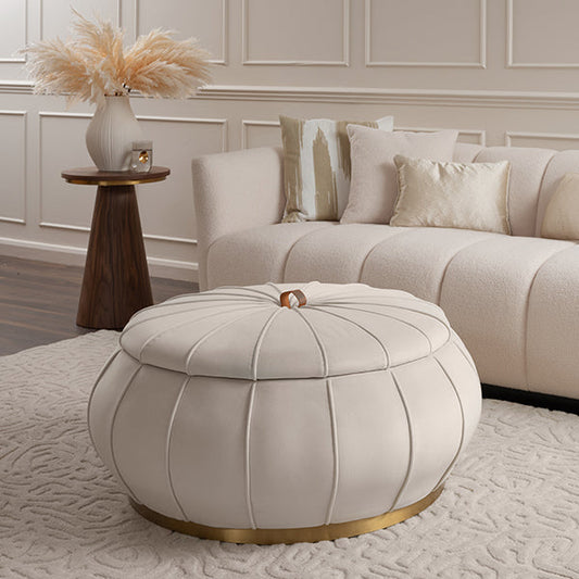 Pumpkin Storage Ottoman - Chalk - Brass Base