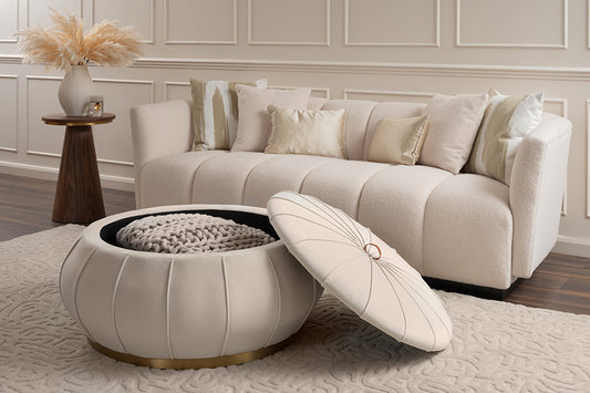 Pumpkin Storage Ottoman - Chalk - Brass Base