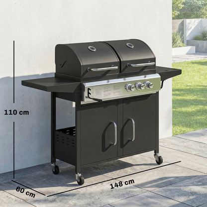 3 Burner Hybrid Dual Fuel BBQ Gas Grill with Side Burner, Black