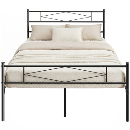 4ft6 Double Bed Frame with Headboard and Footboard, Metal Platform Bed Frame with 32 cm Underbed Storage, Steel Slat Support, Noise-Free, No Box Spring Needed, Easy Assembly, Black