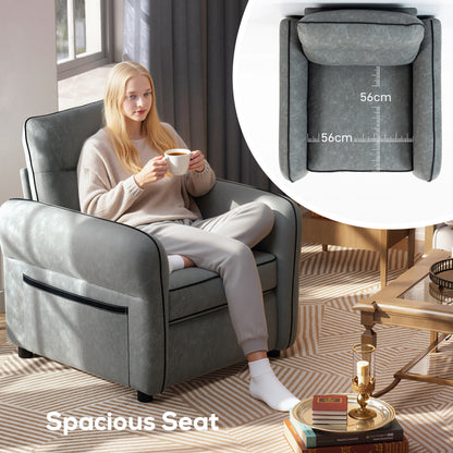 Armchair, Faux Leather Accent Chair with Thicken Cushion, Grey