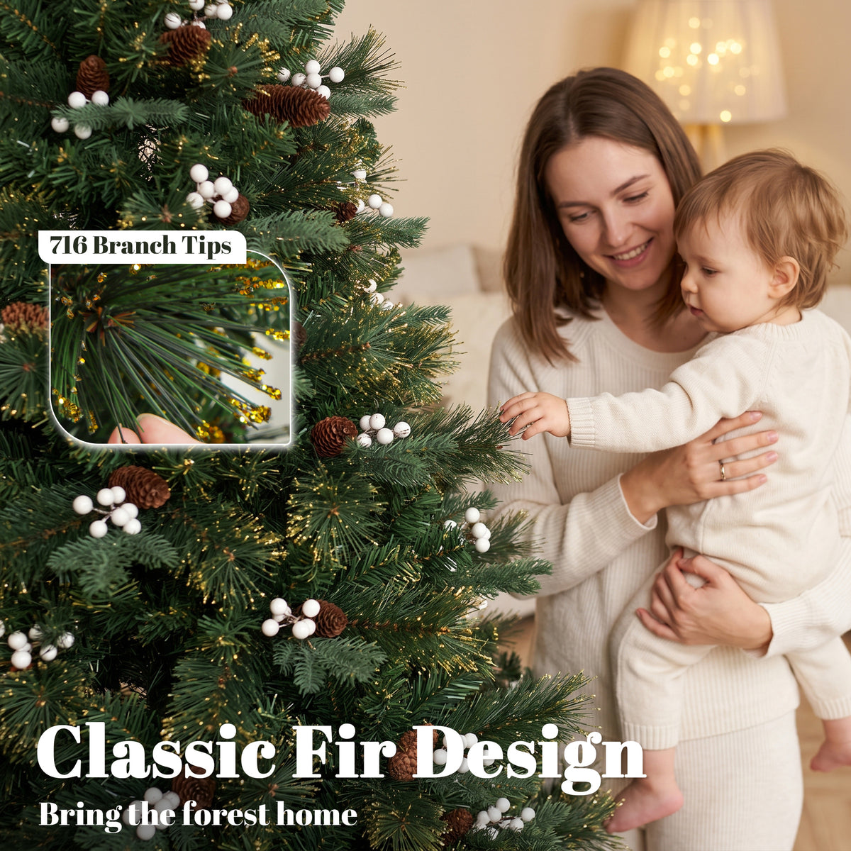 6ft Artificial Christmas Tree with 716 Branch Tips for Holiday Decor