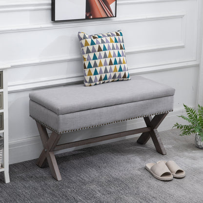 91cm Elegant Storage Stool Bentwood Frame Sponge Top w/ Studding Grey