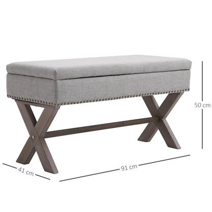 91cm Elegant Storage Stool Bentwood Frame Sponge Top w/ Studding Grey