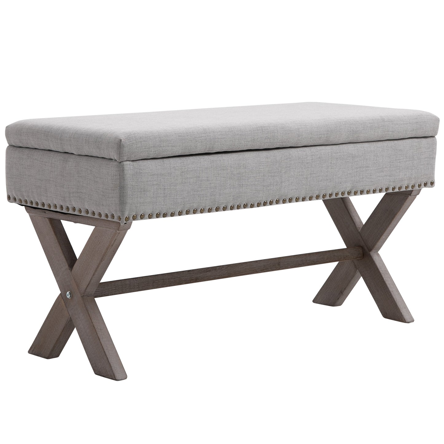 91cm Elegant Storage Stool Bentwood Frame Sponge Top w/ Studding Grey
