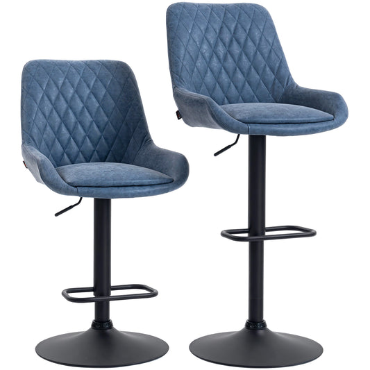 Bar Stools Set of 2, Adjustable Bar Chairs 360 Degree Swivel Blue