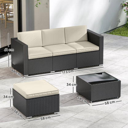Garden Furniture Set w/ Padded Cushions Corner Sofa Set, Black
