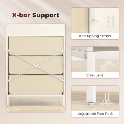 Chest of Drawers, 3 Fabric Drawer Dresser, Aluminium Handles, White