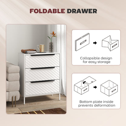 Chest of Drawers, 3 Fabric Drawer Dresser, Aluminium Handles, White
